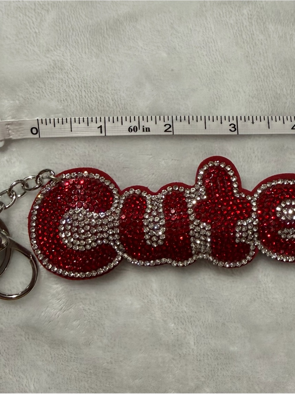 Red & White Rhinestones 'Cute' Keychain or Purse Charm